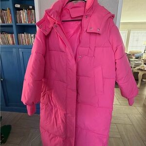 Hot Pink Oversized Long Puffer Coat | Cozy Winter Statement Jacket